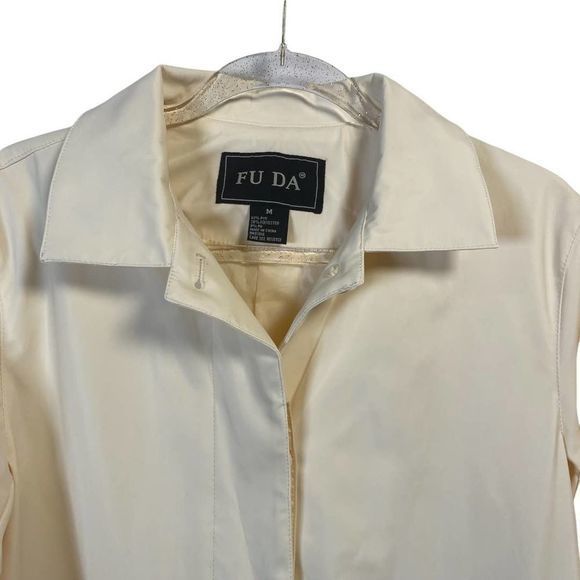 FU DA‎ Ivory Raincoat Jacket Trench coat M - Picture 3 of 4